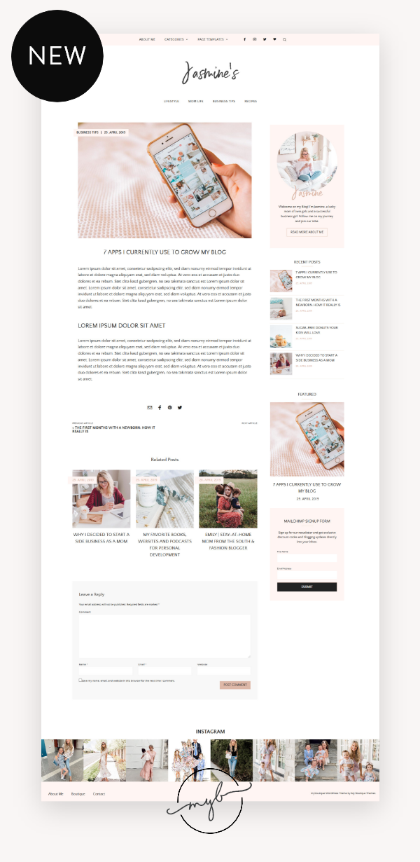 Feminine WordPress Theme | JASMINE | A Responsive WordPress Blog Theme & Lifestyle Blog Design | WordPress Template for Bloggers -   19 fitness Logo wordpress theme ideas