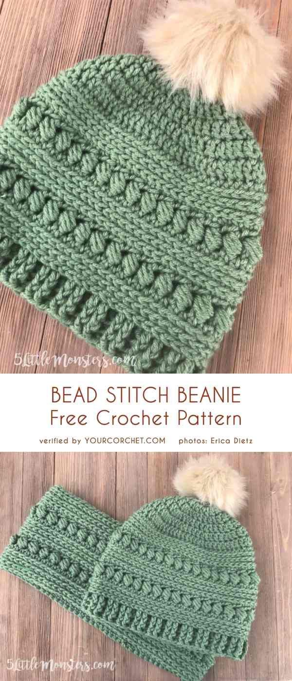Bead Stitch Beanie Free Crochet Pattern -   19 knitting and crochet Free Patterns slouchy beanie ideas