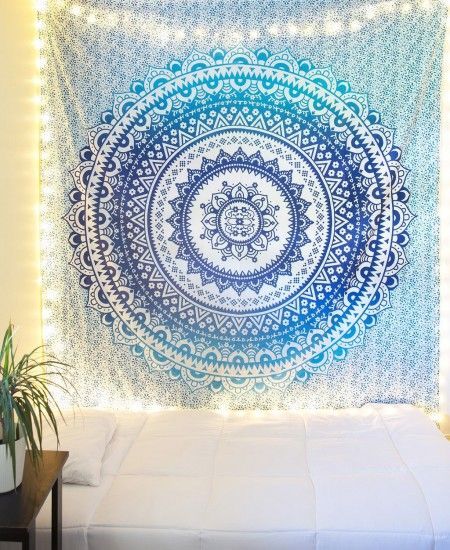 Blue Multi Floral Ombre Circle Mandala Wall Tapestry Bedding -   20 room decor Pared mandalas ideas