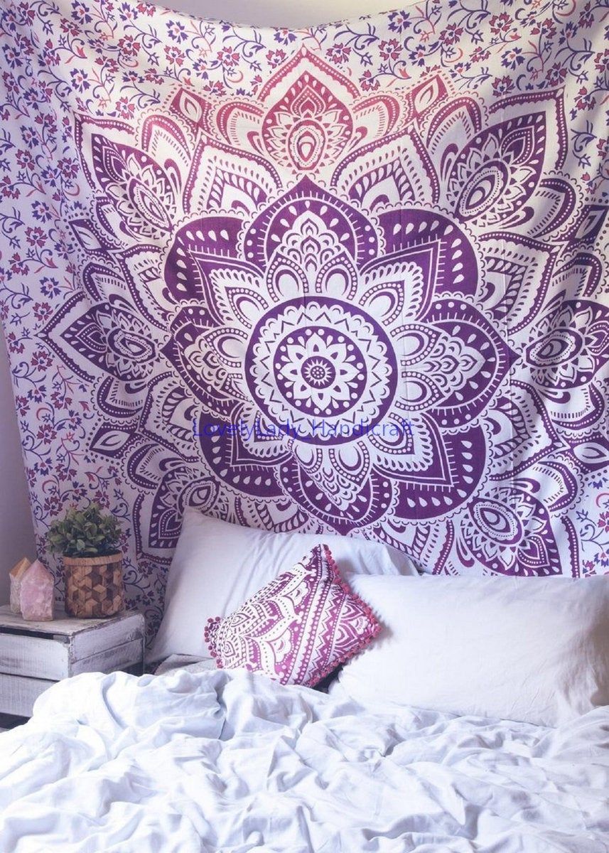 Purple Lotus Tapestry Wall Hanging Bedspread Mandala Handmade Tapestries Hippie Bohemian Dorm Decor Twin Queen Size Cotton Tapestries -   20 room decor Pared mandalas ideas