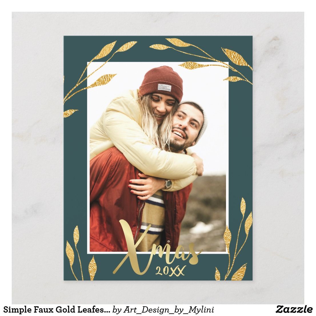 Simple Faux Gold Leafes Christmas Photo Greetings Holiday Postcard | Zazzle.com -   22 holiday Photos simple ideas