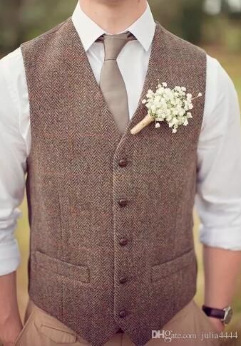 2019 Vintage Farm Brown tweed Vests Wool Herringbone British style custom made Men s suit tailor slim fit Blazer wedding suits for men -   5 suit cake For Men ideas