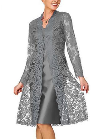 Lace/Solid Long Sleeves Shift Knee Length Elegant Dresses (199257249) -   10 dress Brokat elegan ideas