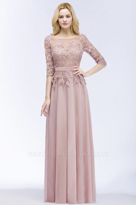PAMELA | A-line Floor Length Half Sleeves Appliques Bridesmaid Dresses with Sash -   10 dress Brokat elegan ideas