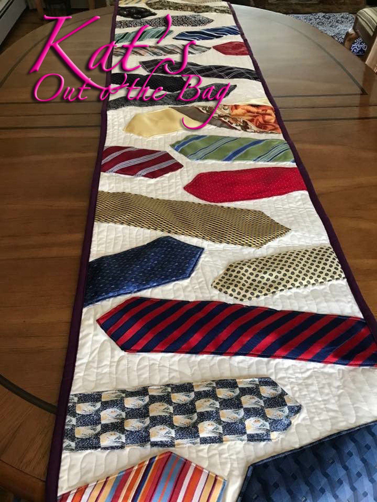 Neck Tie Memory Table Runner | Table Runner Quilt | Memorial Quilt made of Grandpa's Ties | Necktie Quilt | Keepsake Necktie Quilt Runner -   11 DIY Clothes Man neck ties ideas
