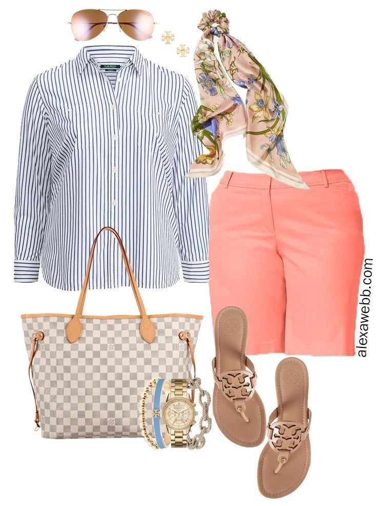 Plus Size Preppy Coral Shorts Outfit -   11 hair Summer tory burch ideas