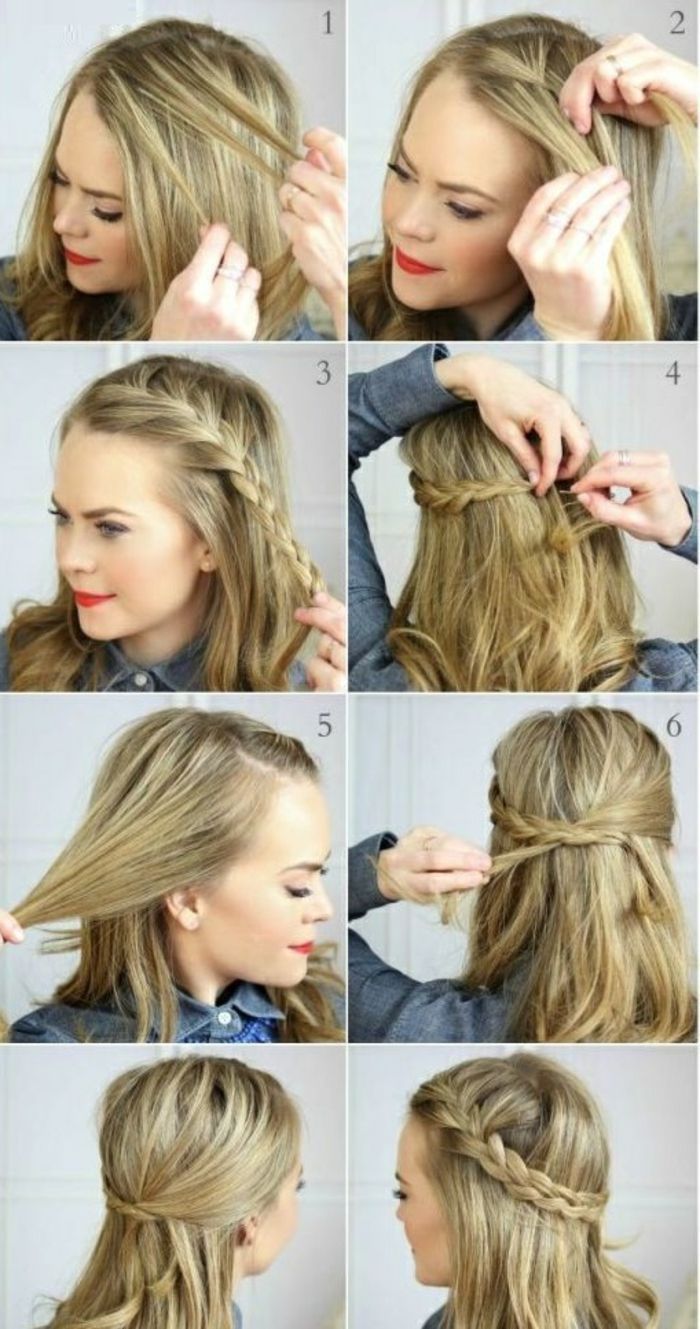 A twisted hair crown cuts mid-length woman's hair A twisted hair crown cuts the middle hair of the middle woman -   11 hairstyles For Medium Length Hair no heat ideas
