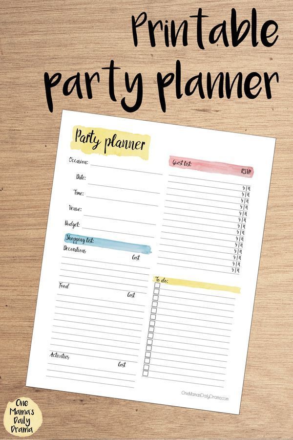 One Page Printable Party Planner -   12 Event Planning Business shops ideas