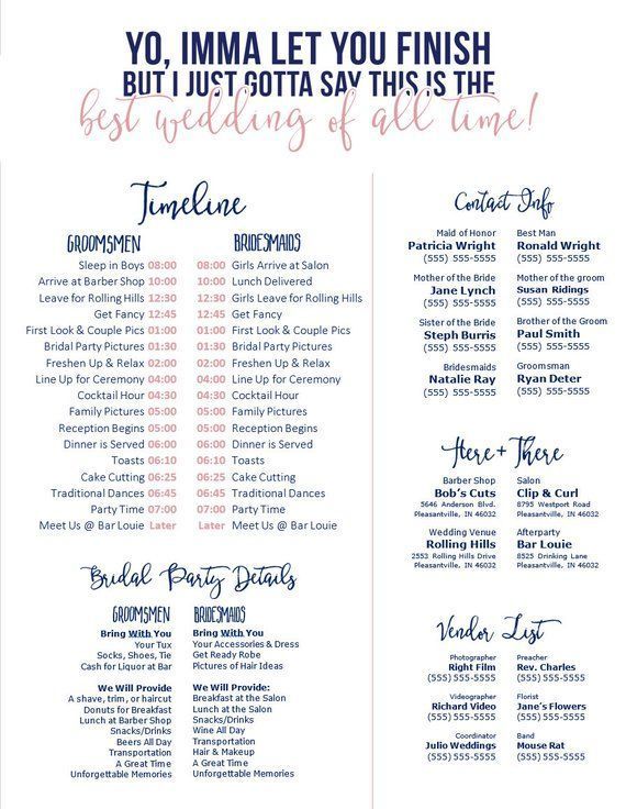 Editable Navy & Blush Wedding Timeline - Imma Let You Finish - Best wedding of All Time - Edit in Wo -   12 Event Planning Pricing guide ideas