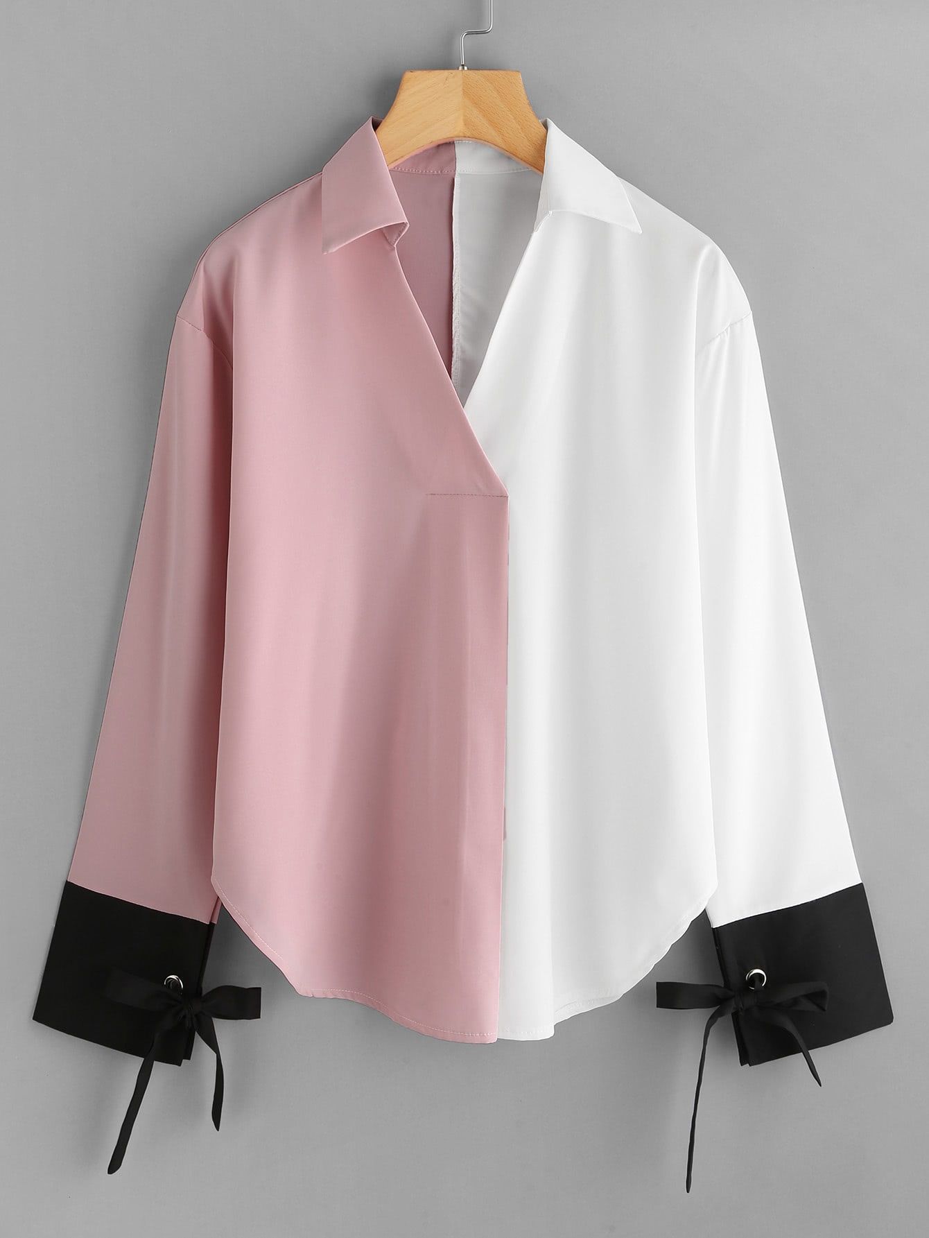 Casual Top Regular Fit Collar and V neck Long Sleeve Multicolor Regular Length Color Block Contrast Cuff Tie Blouse -   12 fitness Clothes design ideas