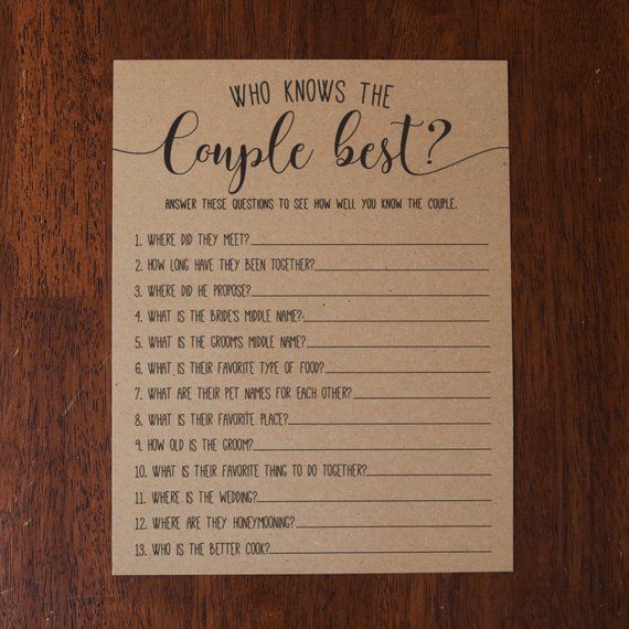 Who Knows The Couple Best ? Bridal Shower Games. Bridal Shower Game. Rustic Bridal Shower Games. New -   12 simple wedding Games ideas