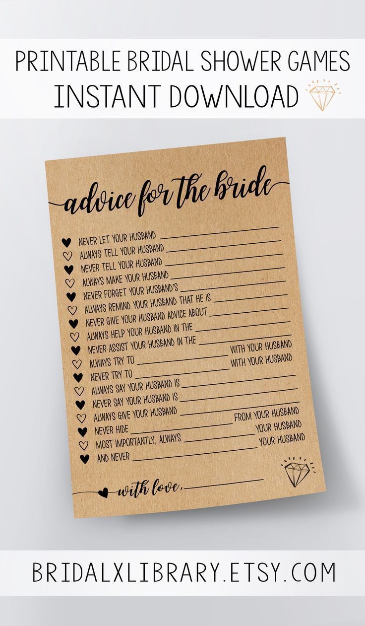 Advice For The Bride, Bridal Shower Games Printable, Bridal Shower Game Idea, Bridal Shower Instant Download, Wedding Game, Kraft Paper Game -   12 simple wedding Games ideas