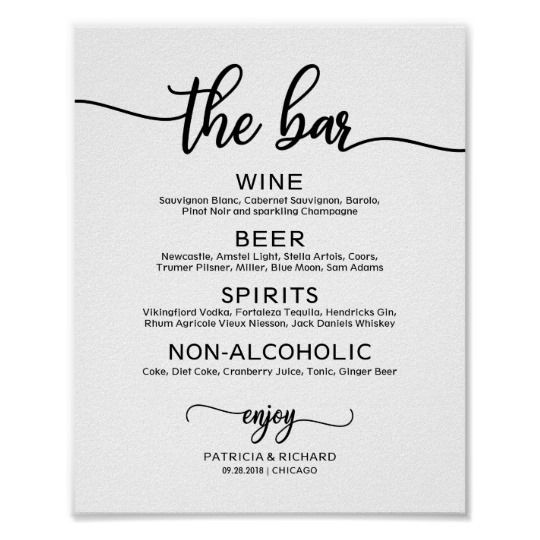 Wedding Bar Menu Sign Rustic Chic Calligraphy | Zazzle.com -   12 simple wedding Games ideas