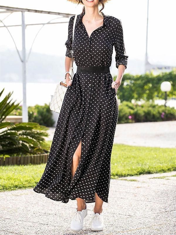 Polka-dot V-neck Long Sleeves Maxi Dress -   13 dress Summer casual ideas