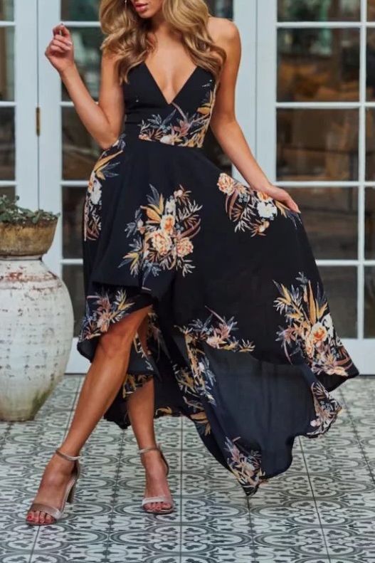 Sexy Deep V Collar Floral Printed Irregular Maxi Dress -   13 dress Summer casual ideas