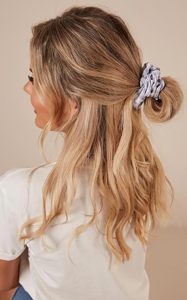 On This Side Scrunchie 2 Pack In Grey And Blue Gingham -   13 hair Makeup party ideas
