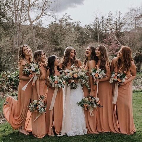 2019 Crew Long Dusty Orange Chiffon Bridesmaid Dresses with Split, QB0483 -   14 wedding Bridesmaids shades ideas