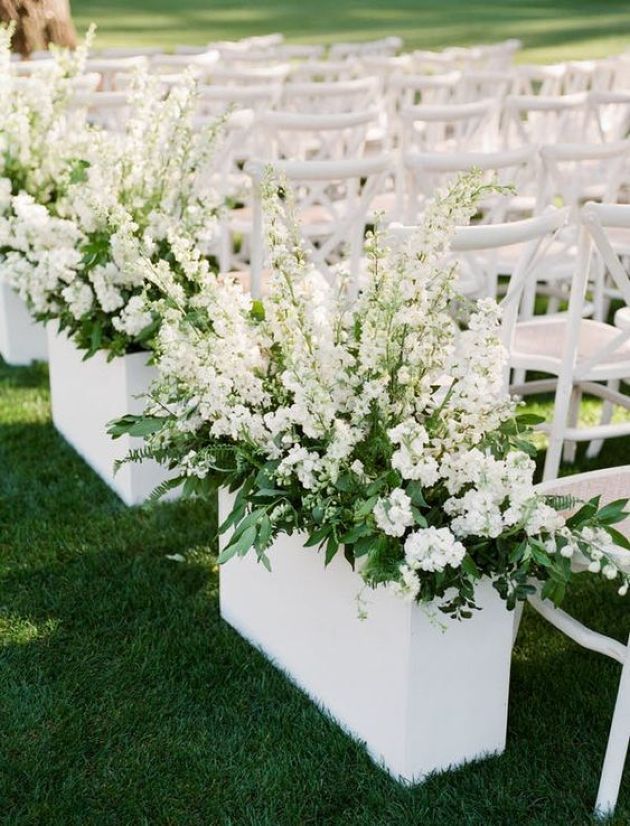 Modern Wedding Aisle D?cor With White Chairs And White Planters With Greenery -   14 wedding Modern aisle ideas