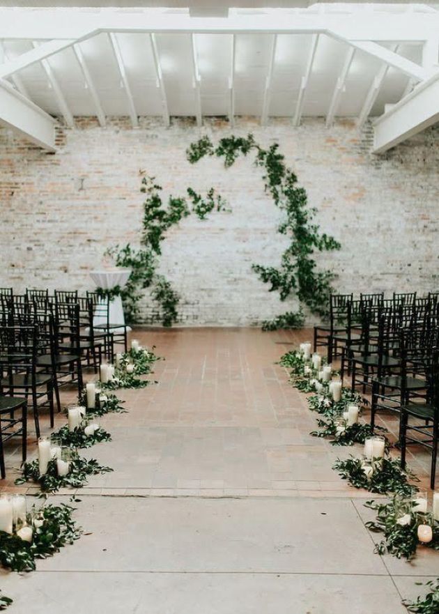 Stylish Aisle With Laconic Decor With Greenery, Candles And Black Chairs -   14 wedding Modern aisle ideas
