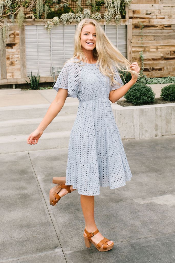 Adelaide midi eyelet dress in slate blue -   15 dress Midi modest ideas