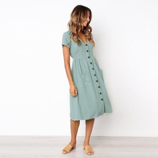 Button Down Short Sleeve Swing Dress with -   15 dress Modest cute ideas