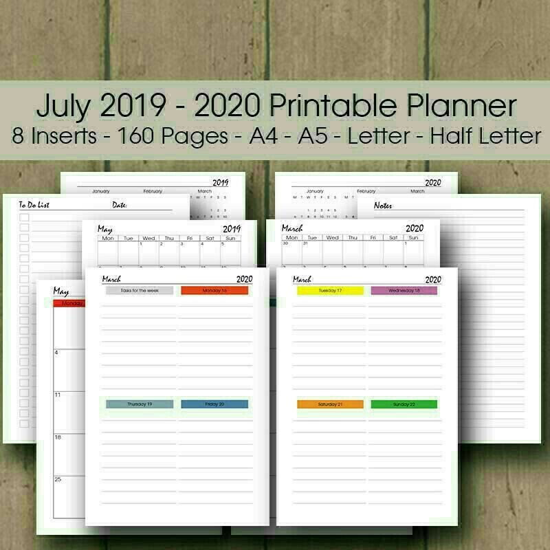 2019 Hourly Daily Weekly Monthly Yearly Printable Planner Pack, A5 Filofax, A4, Letter, Half Letter, 2019 Week At A Glance, 2019 Diary Pages -   15 fitness Planner buy ideas