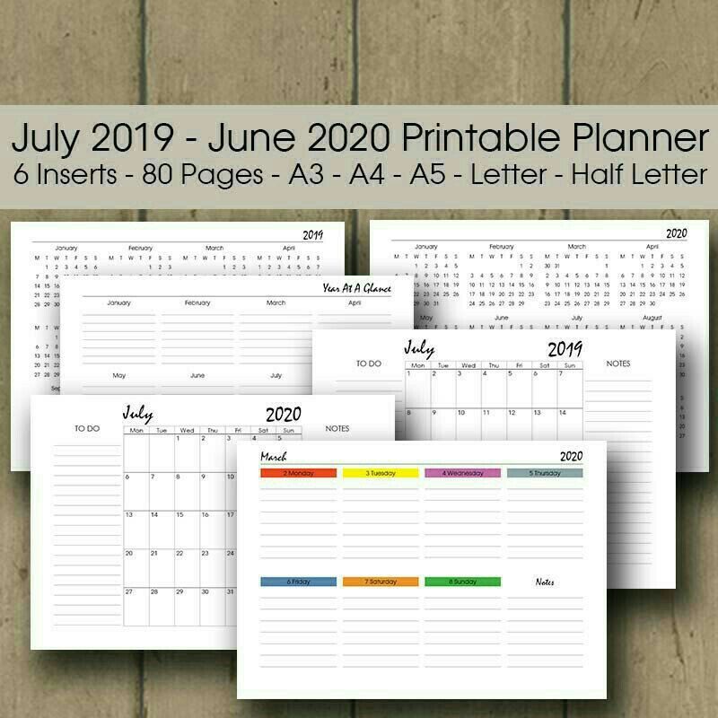 2020 Calendar Page Printable, 2020 Monthly Planner Insert, Filofax A5, Half Size, 2020 Diary Calendar, 2020 Month on Two Pages, A4, Letter -   15 fitness Planner buy ideas