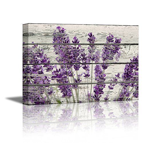 Wall26 Rustic Home Decor Canvas Wall Art - Retro Style Purple Lavender Flowers on Vintage Wood Background Modern Living Room/Bedroom Decoration Stretched and Ready to Hang - 16