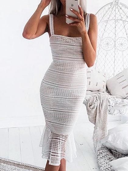 White Cut Out Detail Ruffle Hem Chic Women Lace Bodycon Midi Dress -   16 dress Lace bodycon ideas