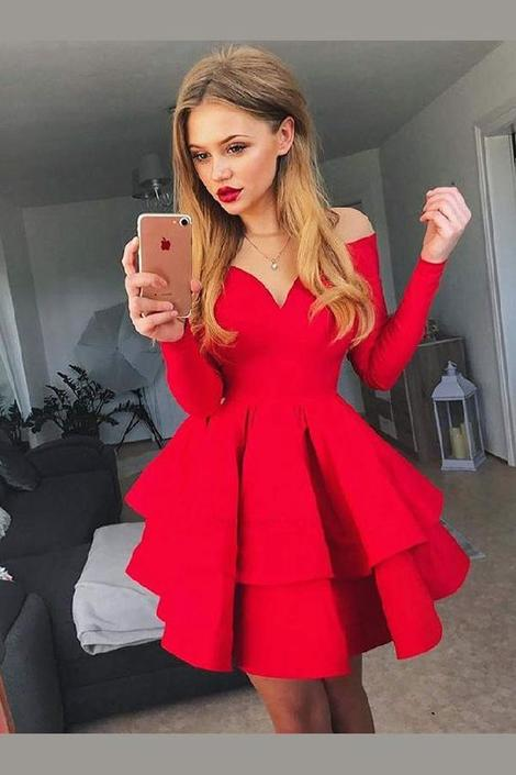 Fancy A-Line Party Dress, Red Party Dress, Long Sleeves Homecoming Dress S266 -   16 dress Party red ideas