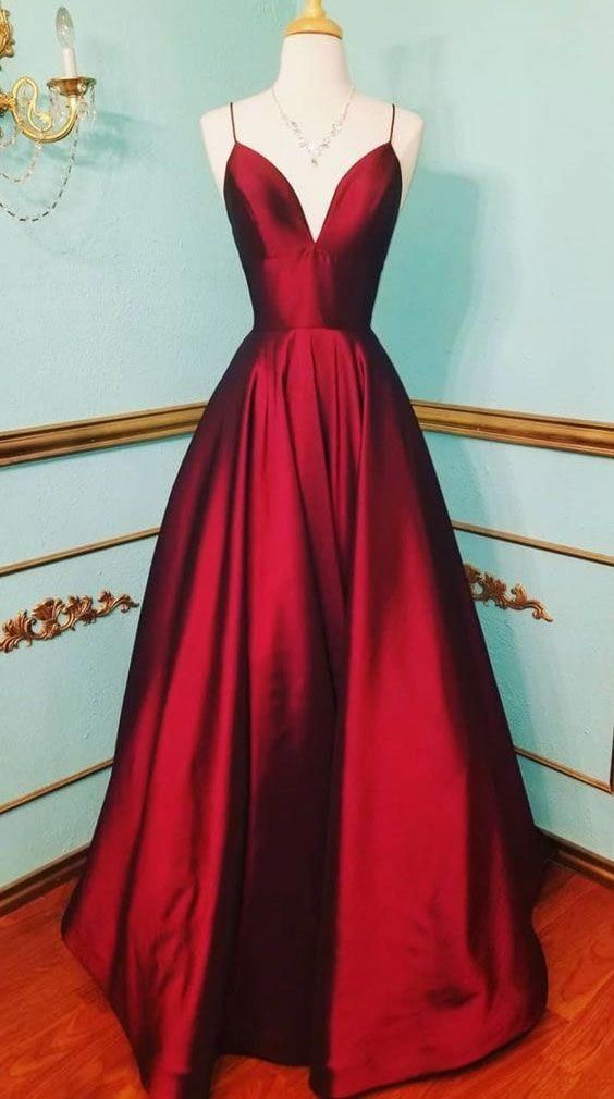 Sexy Burgundy Spaghetti Straps Prom Dresses Evening Gown -   16 dress Party red ideas