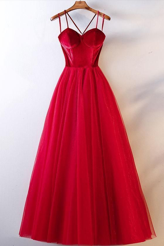 Red tulle long prom dress, simple red tulle evening dress -   16 dress Party red ideas
