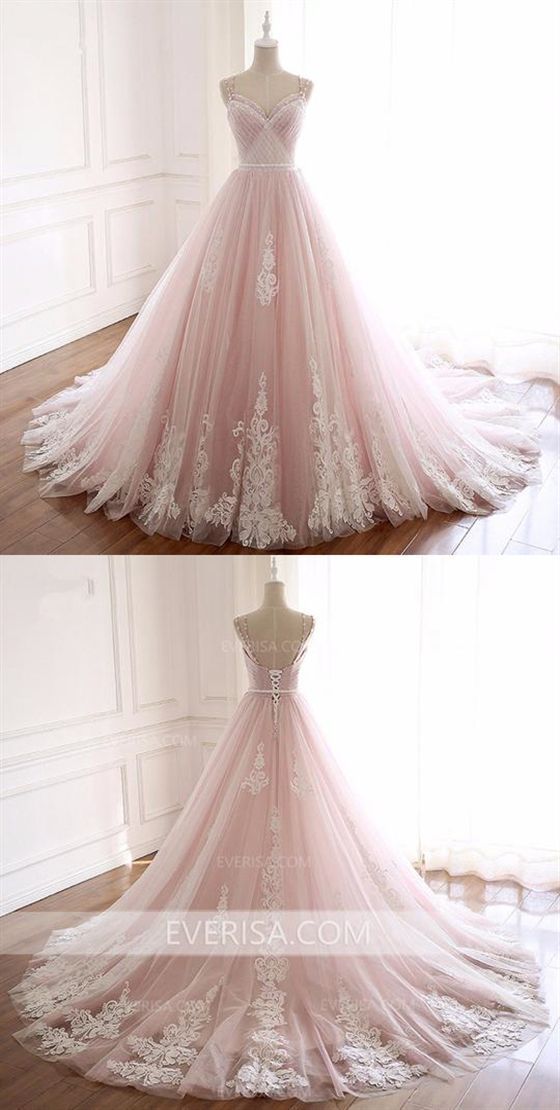 Pink Sweetheart Lace Appliques Wedding Dresses,Sleeveless Bridal Gown -   16 pink wedding Gown ideas
