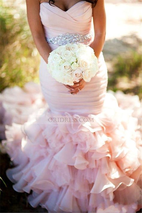 Organza Sweetheart Court Train Pink Ruffles Trumpet Mermaid Wedding Dress Ow0039 -   16 pink wedding Gown ideas