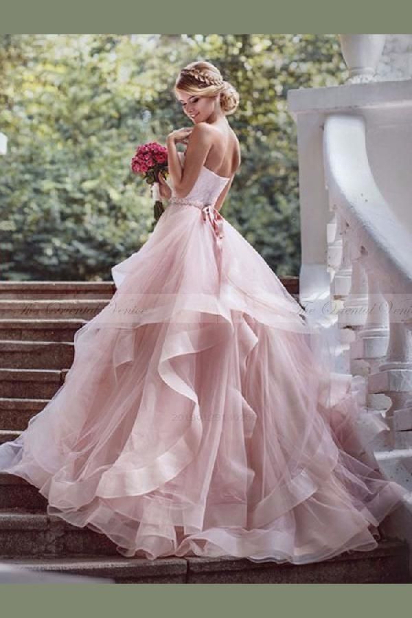 Outlet Fetching Pink Wedding Dresses Gorgeous A-line Strapless Pink Long Wedding Dress -   16 pink wedding Gown ideas