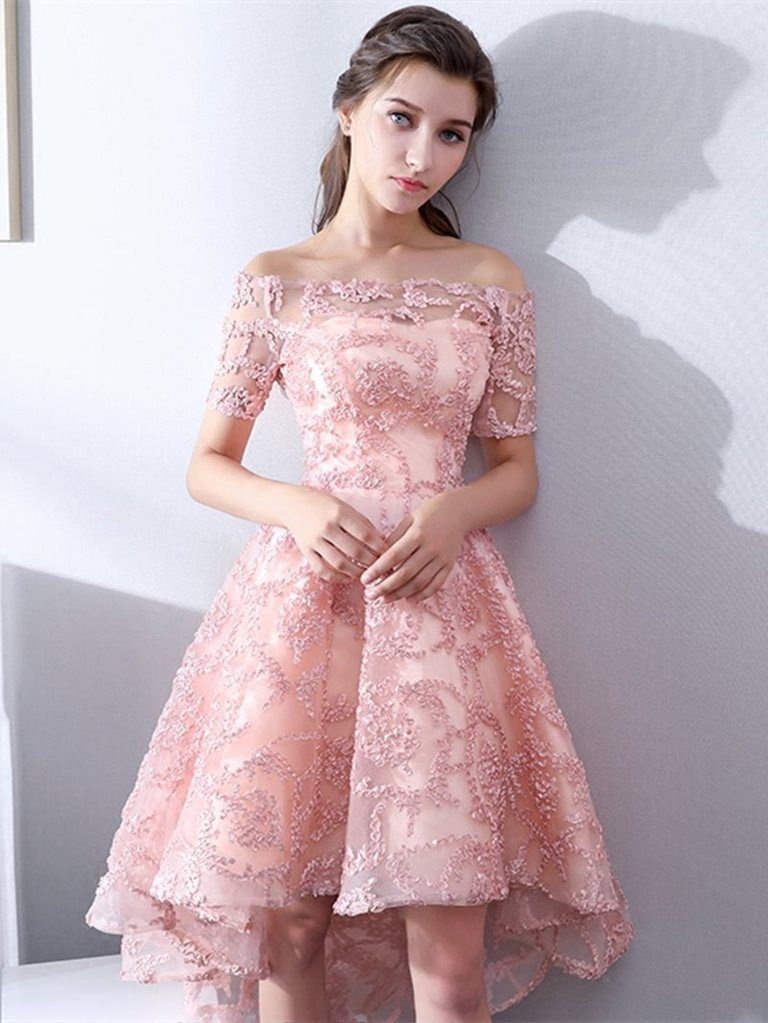 A-Line Lace Short Sleeves Off-The-Shoulder Homecoming Dress -   17 dress Lace fashion ideas