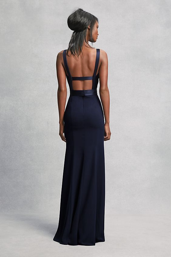 Crepe and Velvet Bridesmaid Dress with Open Back Style VW360195V, Midnight, 26 -   17 dress Party maids ideas