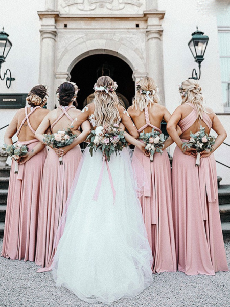 Pretty Mismatched Pink Satin Long Bridesmaid Dresses,FPWG002 -   17 dress Party maids ideas
