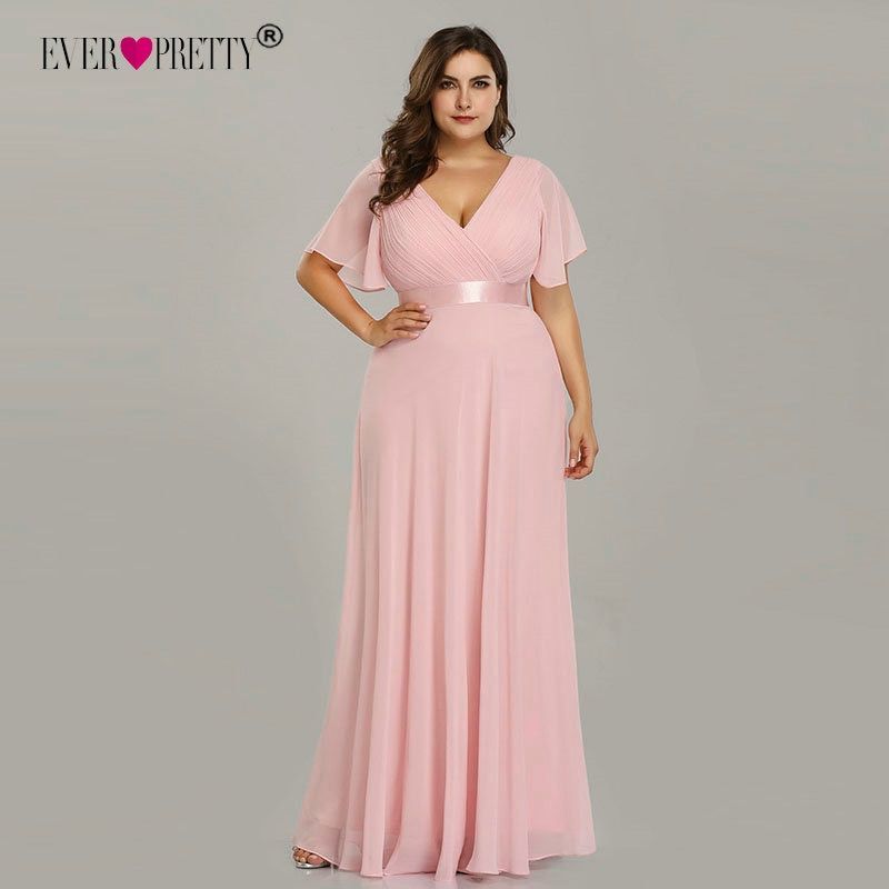 Plus Size Pink Prom Dresses Long V-Neck Chiffon A-line Robe De Soiree 2019 Navy Blue Formal Party Gowns for Women -   18 soiree dress Plus Size ideas