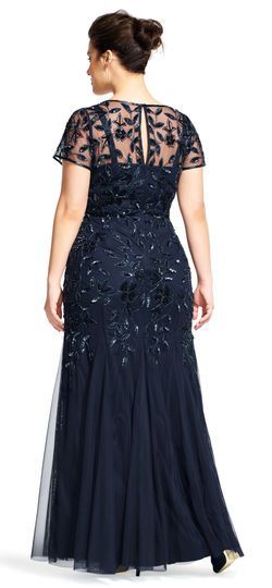 Floral Beaded Godet Gown with Sheer Short Sleeves -   18 soiree dress Plus Size ideas