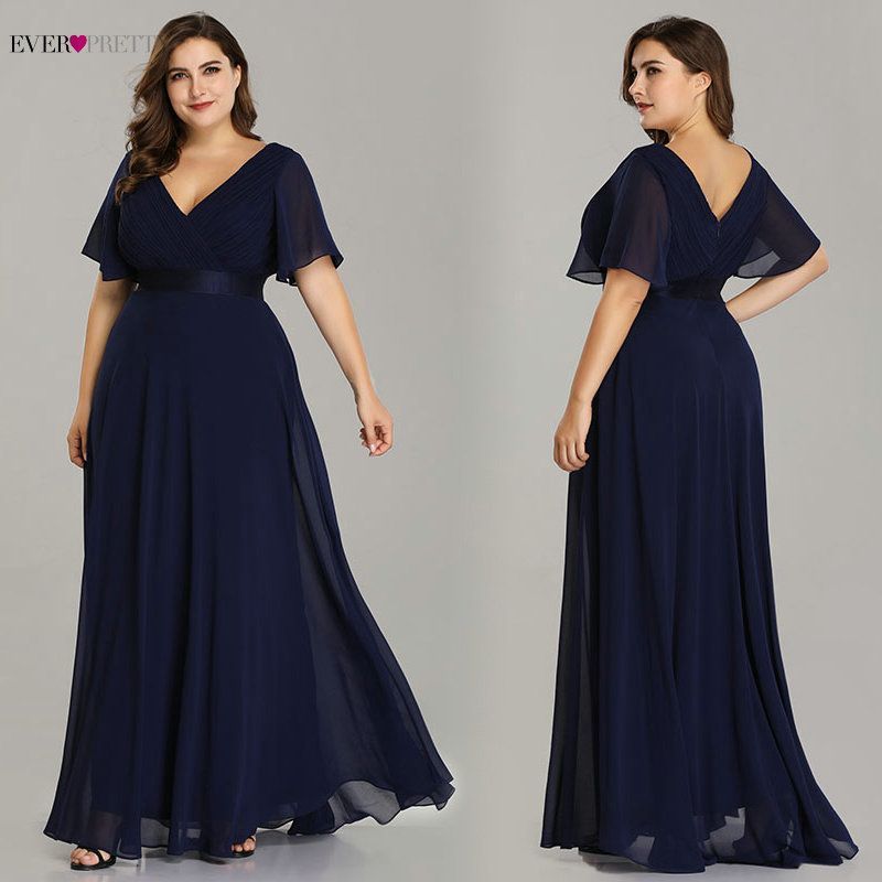 Plus Size Evening Dresses Ever Pretty Elegant V-Neck Ruffles Chiffon Formal Evening Gown Party Dress Robe De Soiree 2019 -   18 soiree dress Plus Size ideas