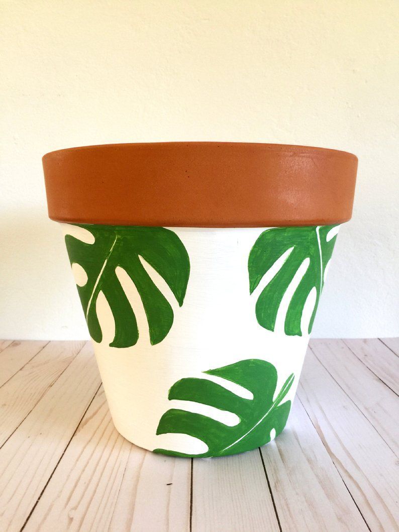Hand Painted 12 inch Monstera Terracotta Clay Pot; Hand Painted Pot; Indoor Planter -   19 plants Beautiful pots ideas