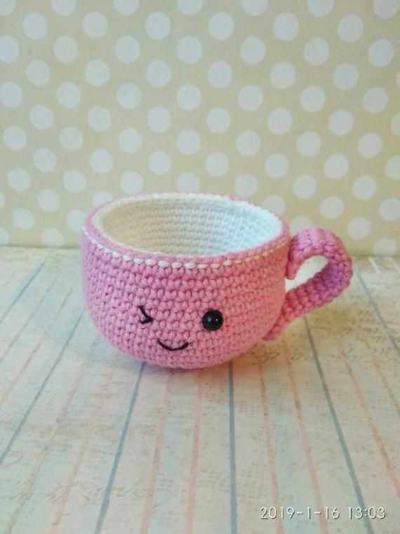 crochet cup knitted cup toys for the nursery crochet dessert knitted dishes gift for girl knitted -   22 knitting and crochet awesome ideas