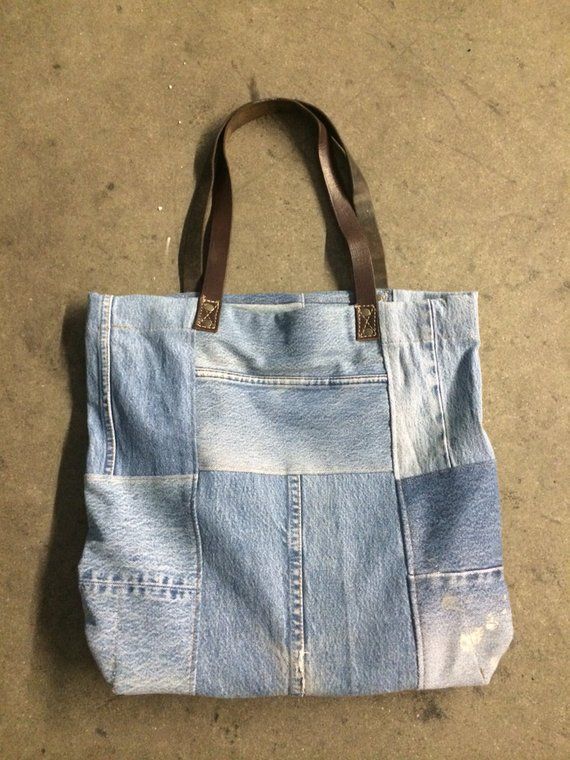 The Vintage Indigo Denim Patchwork Work Tote -   7 DIY Clothes Denim tote bags ideas