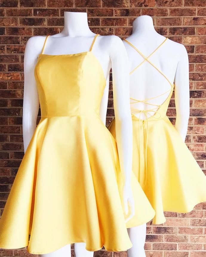 Short Yellow Homecoming Dress with Tie Back -   10 dress Cute spring ideas