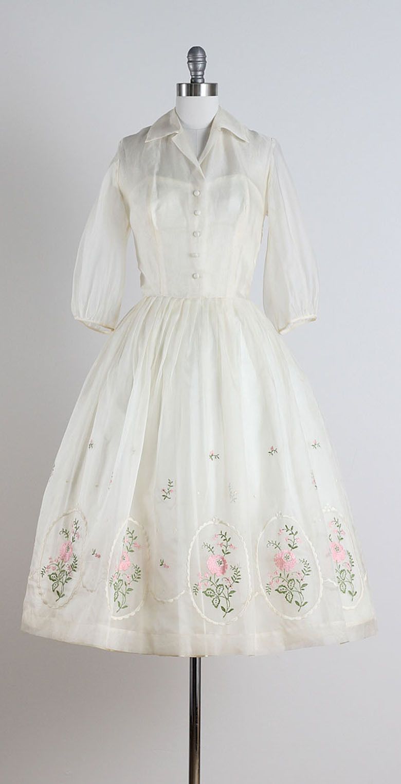 1950s Embroidered Organza Illusion Dress -   11 dress Floral ana rosa ideas