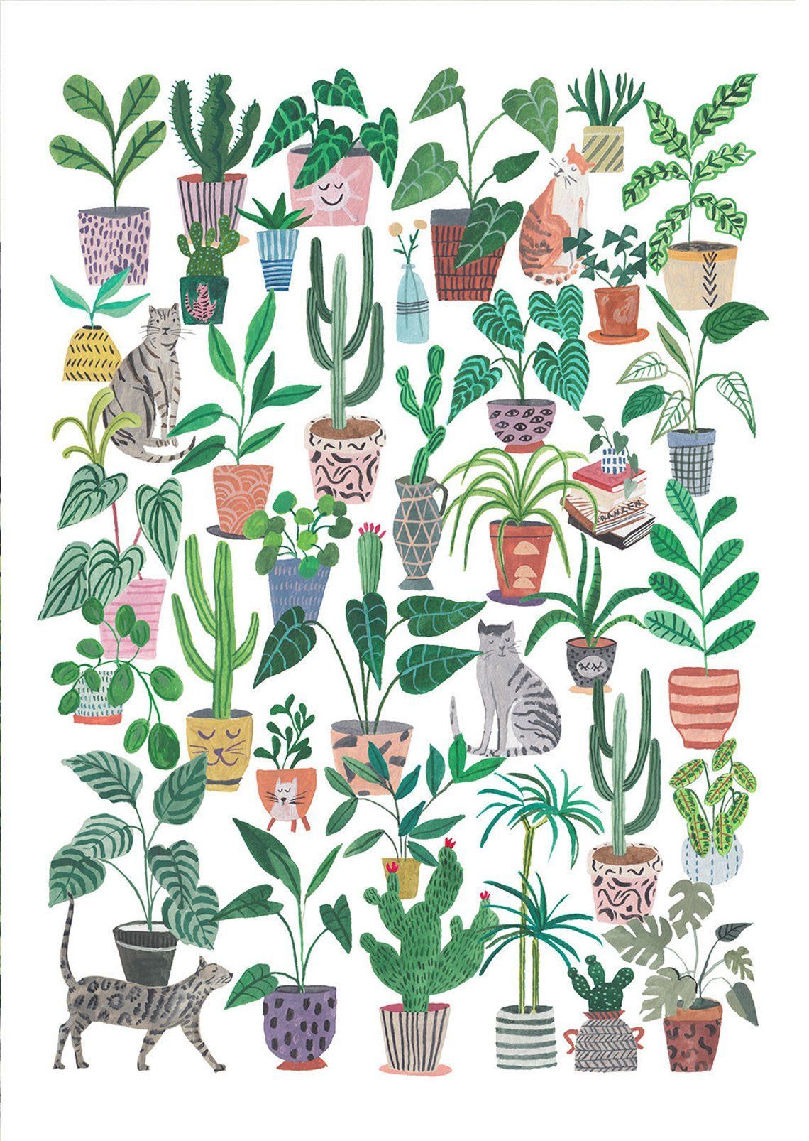 Cats and Plants | Art print | House plants | Illustration | Botanical | Wall Art | Home Decor | Cats -   11 planting House illustration ideas