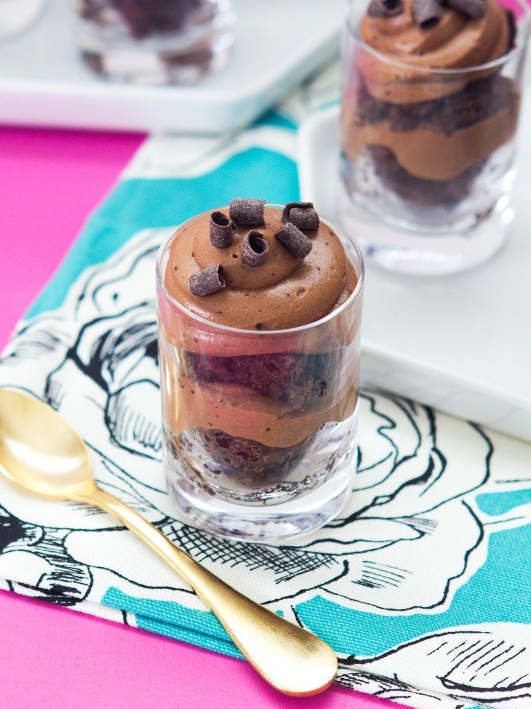 Chocolate Mousse and Brownie Shot Glass Dessert -   13 desserts For Parties shot glasses ideas