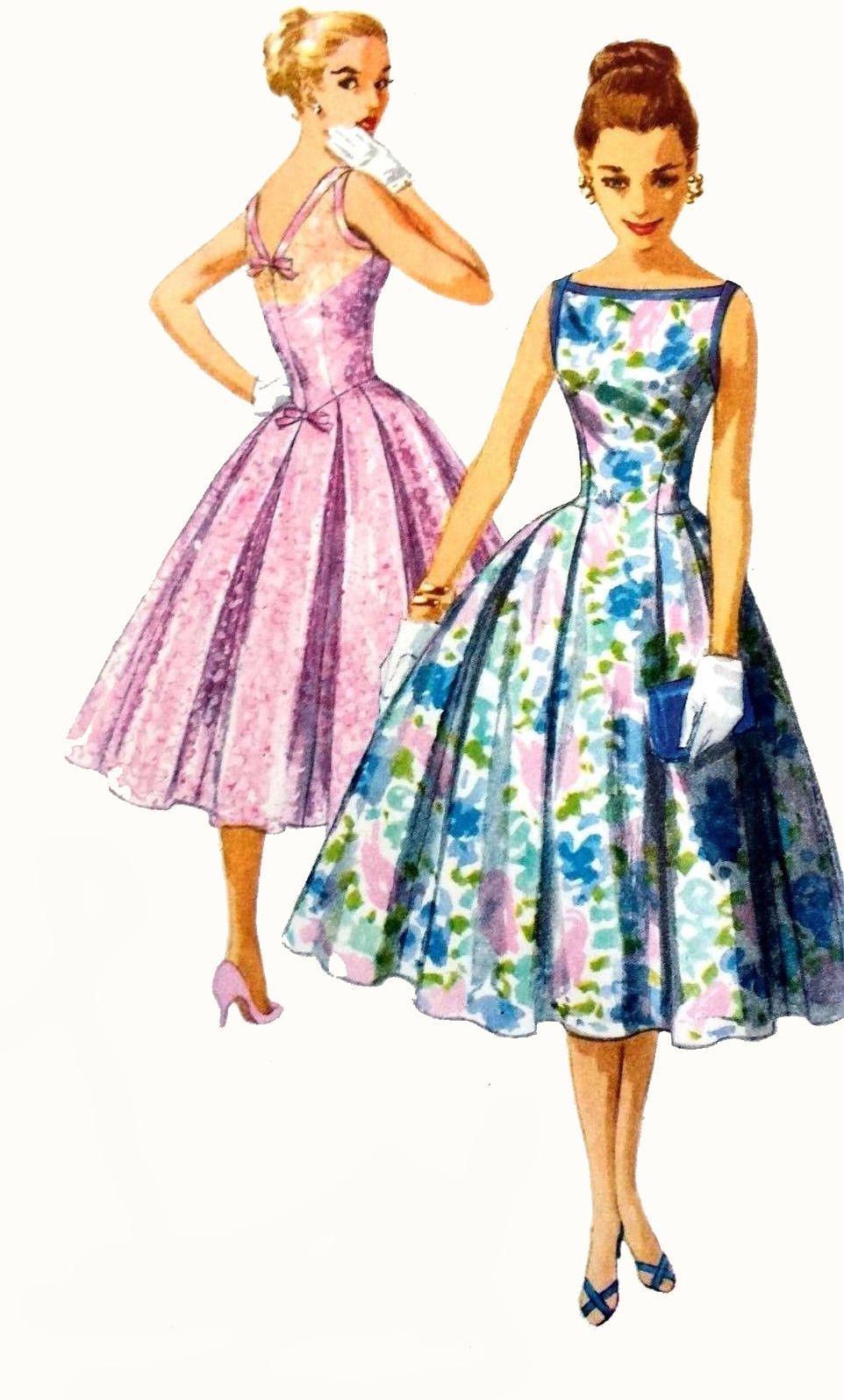Vintage 1950s Sewing Pattern, Low 'V' Back, Prom, Ballgown, Wedding, Party Dress, Bust 34