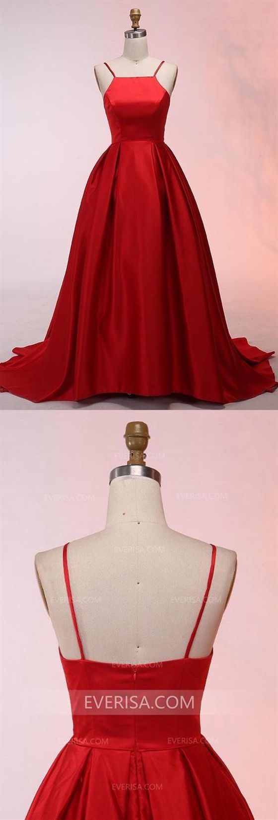 Fashion Red A-Line Spaghetti Straps Satin Prom Dress Cheap Evening Dresses -   13 prom dress Patterns ideas